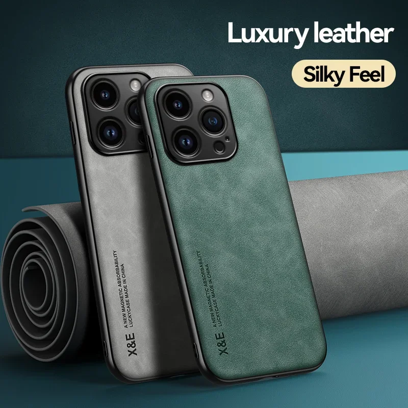 Sheepskin Leather Magnetic Holder Case for IPhone 15 14 13 12 11 Pro Max 13 Mini XR XS 8 7 Plus Shockproof Matte Slim Soft Cover image 4