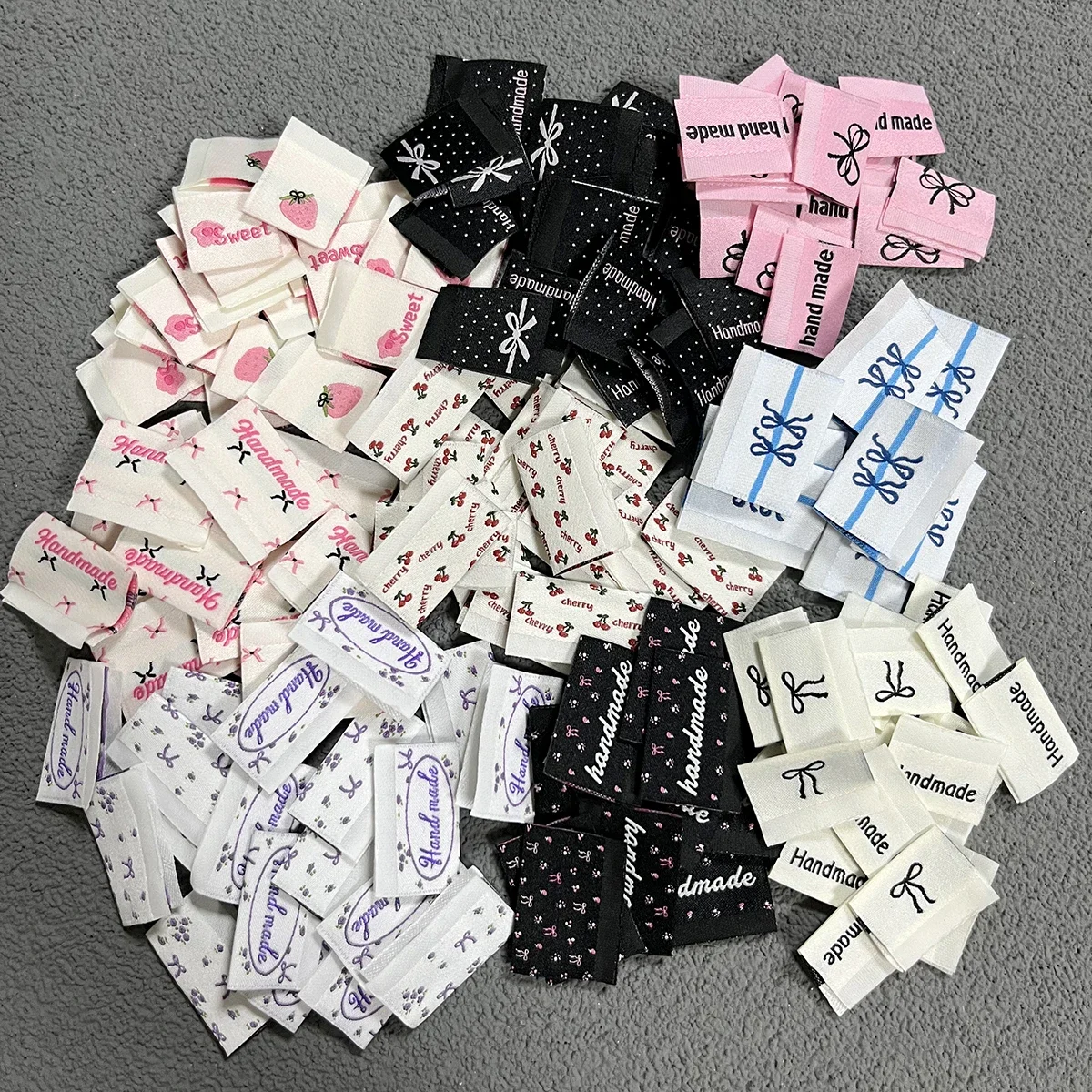Spot folding  side label, bow handmade clothing woven label，handmade sewing DIY accessories