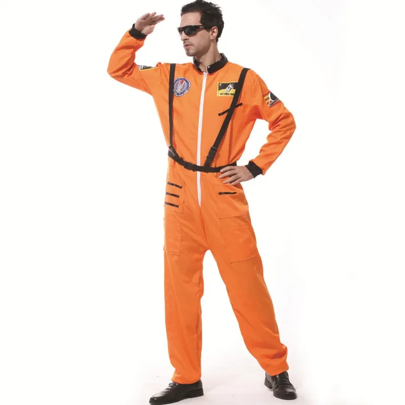 Astronaut Fancy Dress For Adult Men Space Flight Pilot Jumpsuit Outfit Fantasia Party Costume