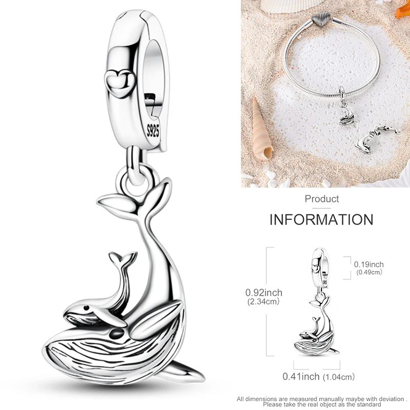 925 Sterling Silber Ozean-Tier-Charm-Perlen Wal Delfin Oktopus Meeresschildkröte Seepferdchen Krabbe Hummer DIY Armband Halskette Geschenk – Detail 34