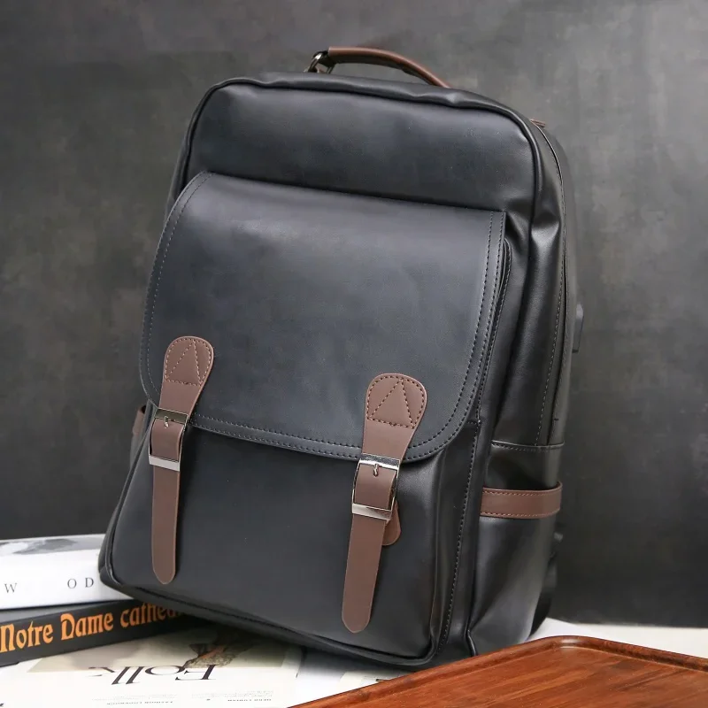 Sac à dos en cuir pour hommes, sacoche pour ordinateur portable, sac d'école pour étudiants, sac d'affaires, grande capacité, mode, développement USB, SR