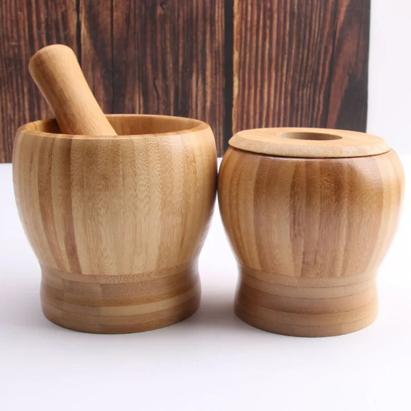 Mill Wooden Mortar And Pestle Set Garlic Pot  Grinding Bowl Kitchen Tools & Gadgets Herb Crusher