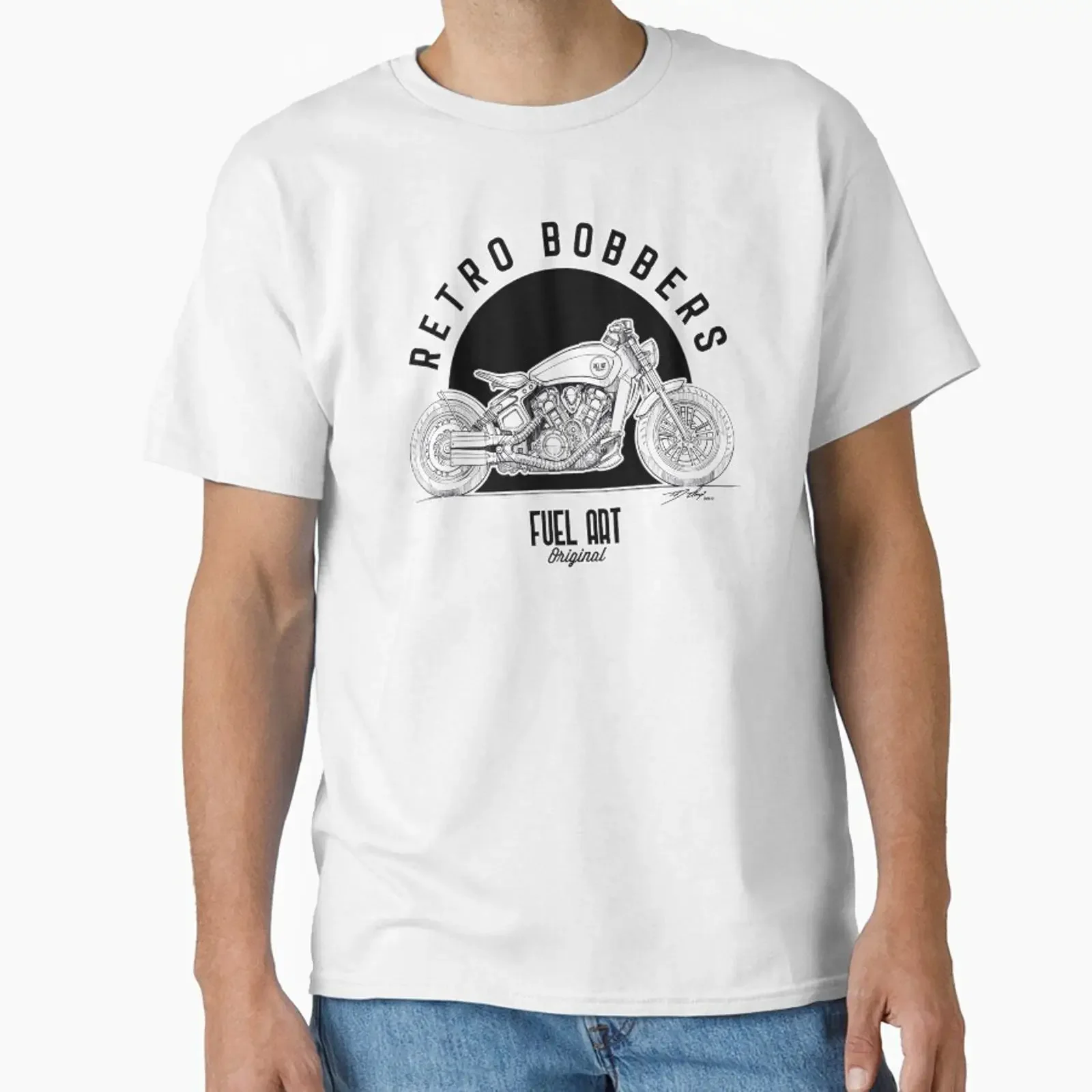Retro Bobber Motorcycle Illustration designed and sold by FuelArtOriginal vintage Washed homme Unisex Stylish Breathable
