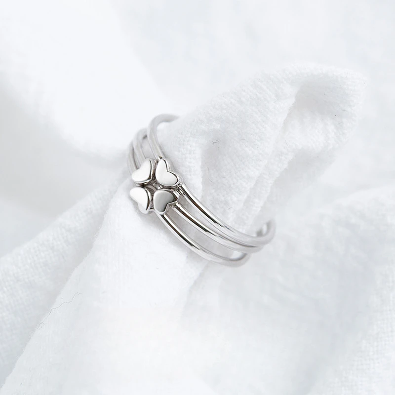 

Heart-shaped four-leaf clover ring S925 sterling silver Korean version three-in-one jewelry