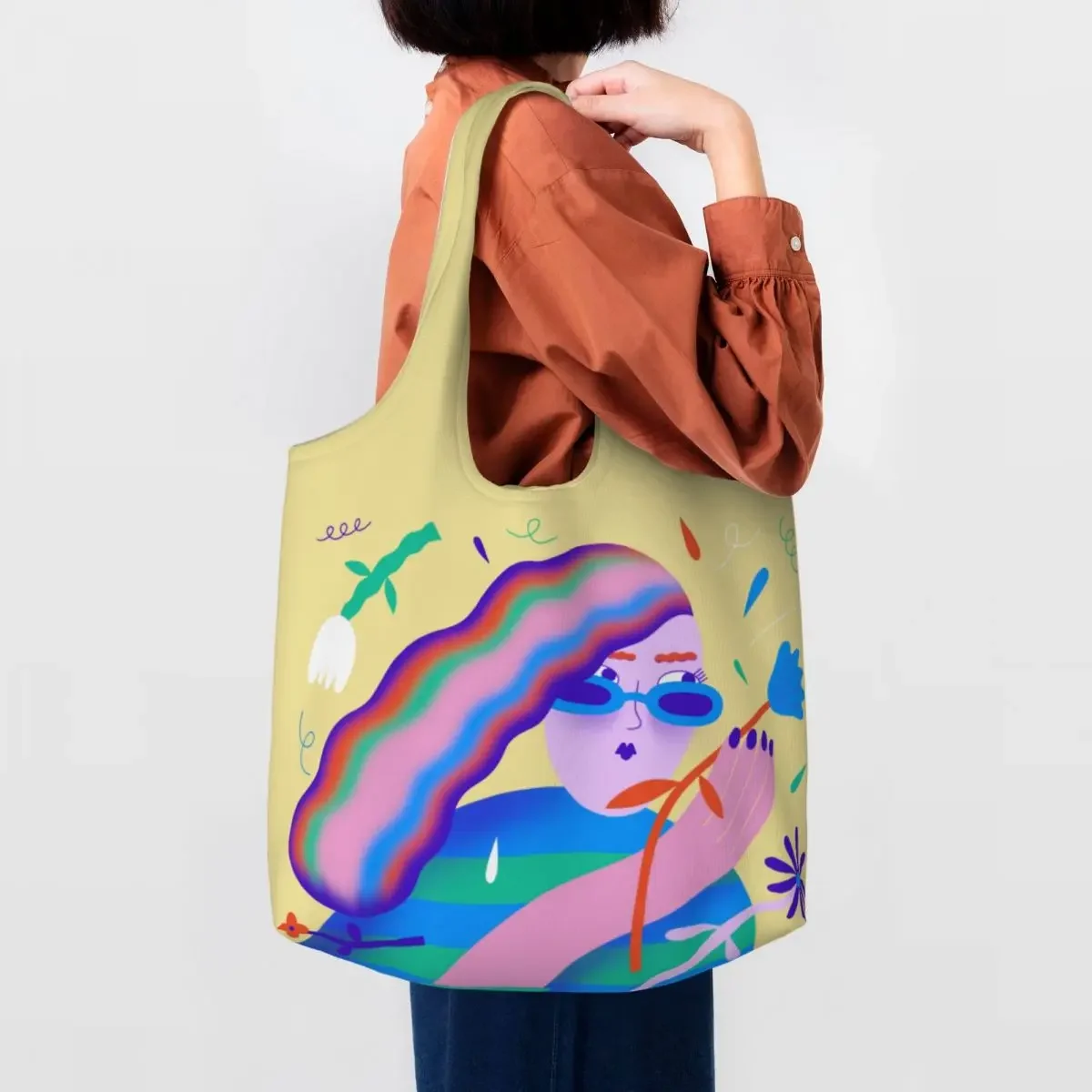 Cute Print Untitled Artwork Shopping Tote Bags Recycling Canvas Shopper Shoulder Street Mmural Art Eldridge Bags Handbags