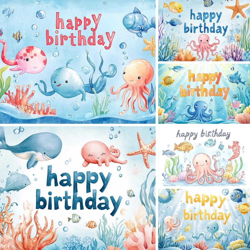 Under The Sea Summer Ocean Shark Theme Birthday Party Custom Decor Kids Boy Background Cute Dolphin Starfish Event Banner Props