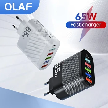Olaf 65W 5port USB şarj PD şarj adaptörü için Xiaomi iPhone 13 Samsung cep telefonu fişi şarj QC 3.0 duvar şarj