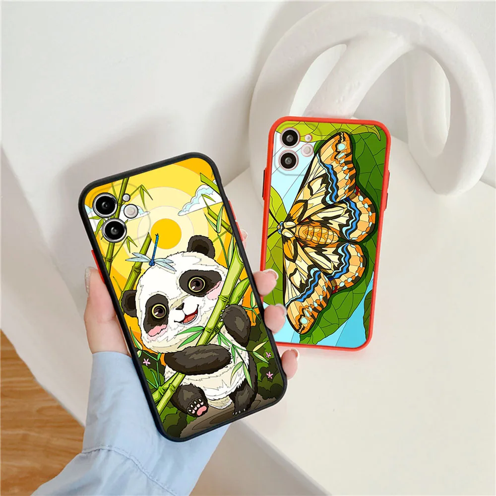 Matte Phone Case for iphone 16 14 13 15 Pro Max 8 7 Plus 12 11 Mini XR XS SE Hourglass Panda Dragon Transparent Case Funda Shell