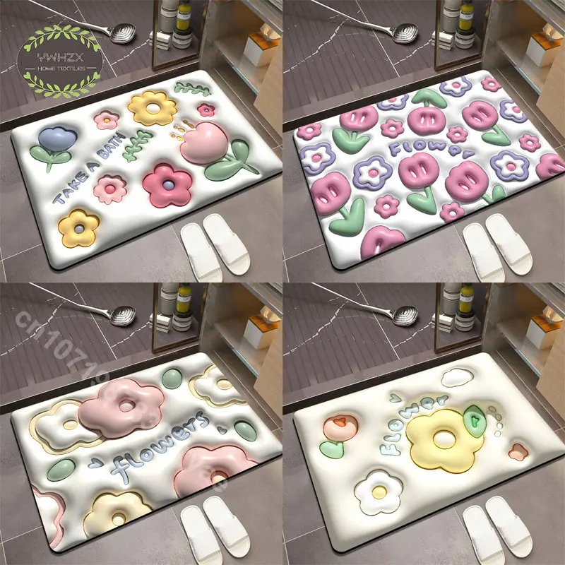 

3D Flower Drain Pad Bathroom Living Room Waterproof Floor Mats Home Welcome Doormat Kitchen Rug Tablemat Table Dish Drying Mat