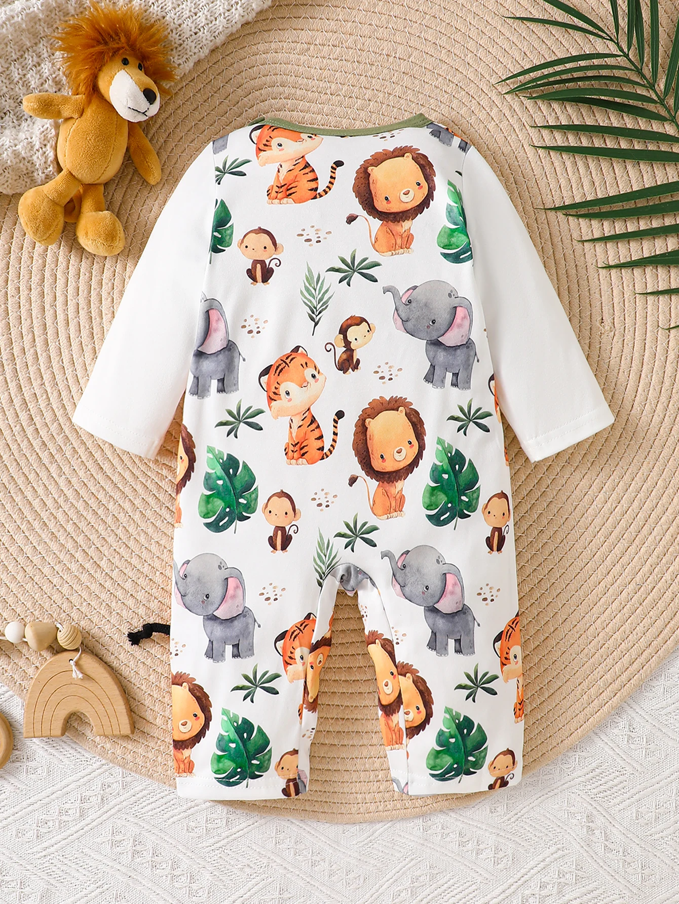 IURNXB Baby Onepiece Romper Long Sleeve Jumpsuit Watercolor Jungle Print Infant Bodysuit Casual Clothes Wear Infant Outfit 1-18M