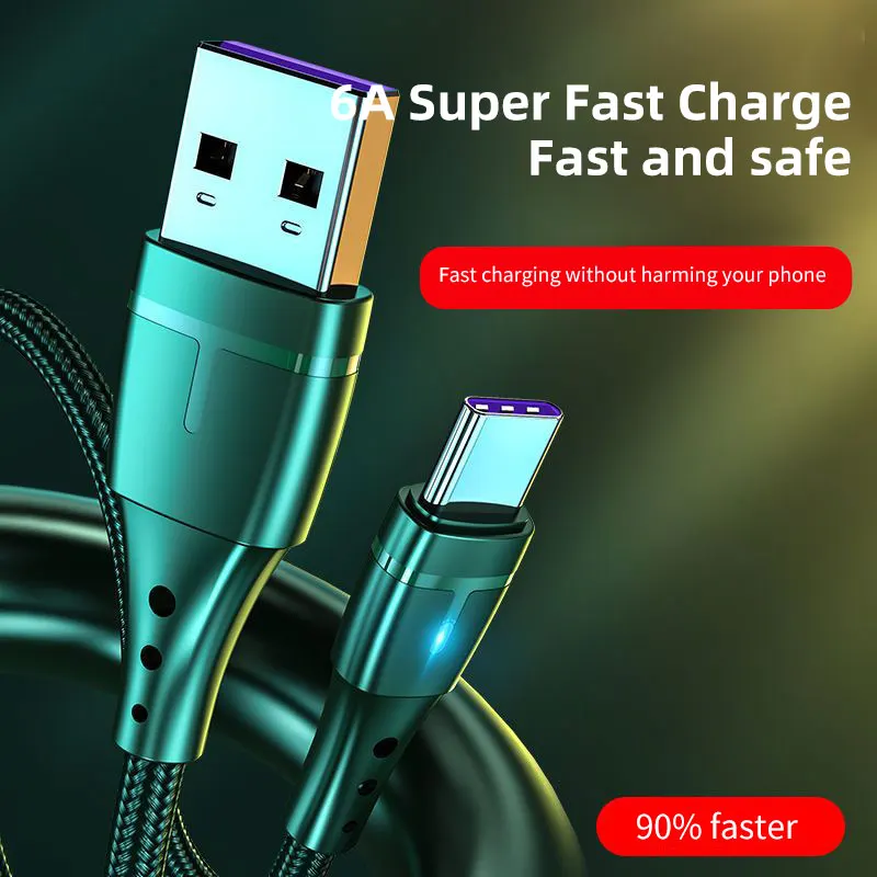 120W USB C Cable 6A Type C Super Fast Charging Wire For Huawei P50 P40 P30 Xiaomi Samsung Phone USB Cable Data Cord Type C Cable