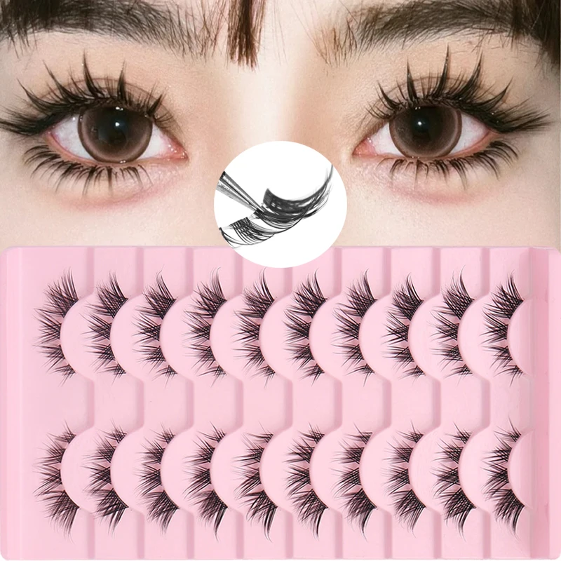 Cat Eye Lashes 5/10 Pairs Faux Mink Eyelashes Natural Look Fluffy Soft Cross Wispy Full Strip Lashes Eyelash Extension Cosmetics