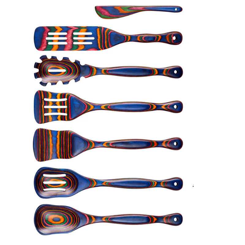 

conjuntos de gadget de cocina kitchen gadget sets New Blue Colorful 7pcs High-end Wooden Kitchen Utensil Set Kitchen accessories