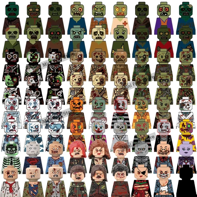 MOC Halloween City Horror Figures Building Blocks Ghost Skeleton Pumpkin Cemetery Tombstone Printed Parts DIY Bricks Toys Gifts