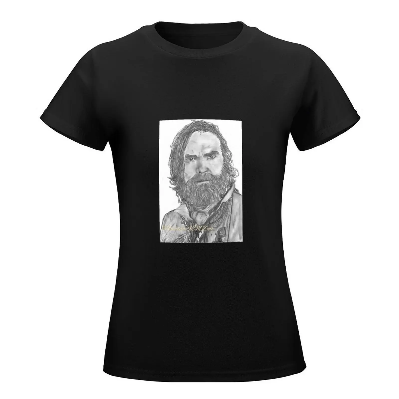 Murtaugh Fitzgibbons Fraser from Outlander, hand drawn in charcoal. T-Shirt tees animal prinfor Women's clothing