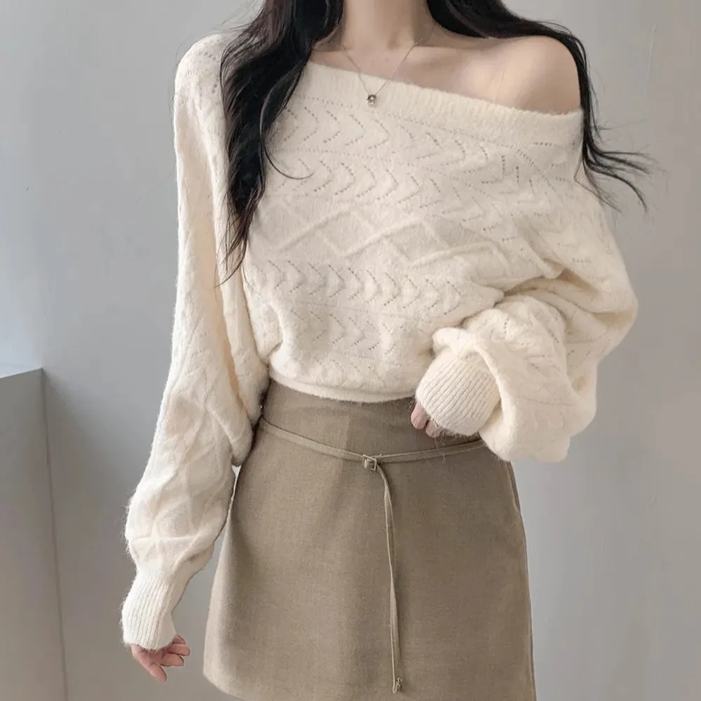 

Women's Knitted Long Sve round Ne Slim Fit Hollow Patterned Sweater Autumn New Sle Korean High End Feeling round Ne ...