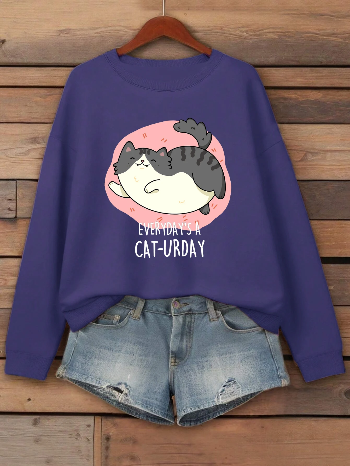 سويت شيرت نسائي مطبوع عليه قطة كرتونية سعيدة بلوفرات فضفاضة تناسب الجميع ملابس خريفية مريحة للركض للجنسين #3