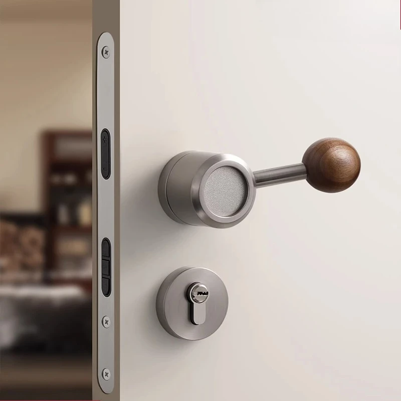 Medieval style bedroom door lock indoor door handle household room magnetic suction silent spherical wooden door lock silver