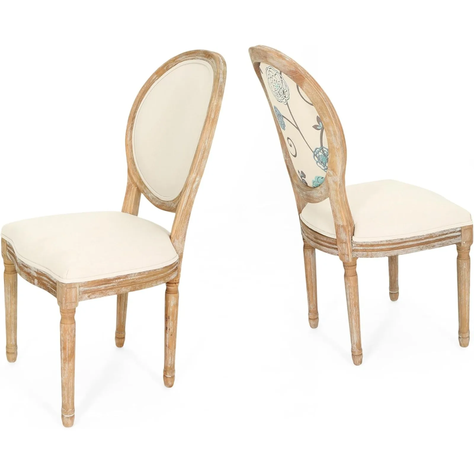 US Reed Upholstered Farmhouse Dining Chairs, Blue, White, and Beige (Set of 2)