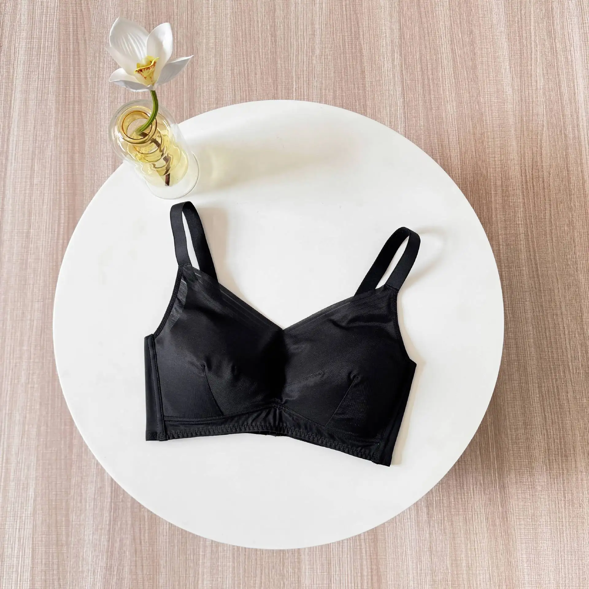 Birdtree Silk Lining Solid Bra, Women's Soft Breathable Widen Side Wings Wireless Underwear, 2025 Spring Summer New B57638JF