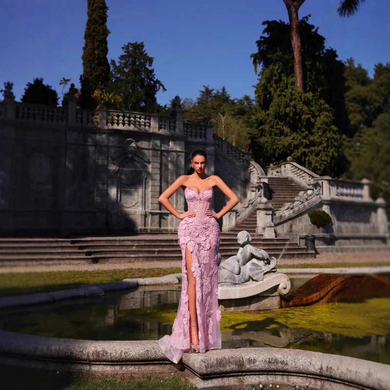 

New Arrival Women's Strapless Dress with 3D Embroidered Flowers and Heavy Beading, Suitable for Parties and Elegant Evening Gown