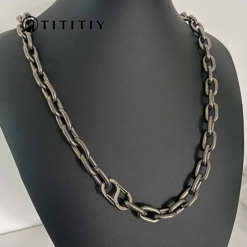 New Pure Titanium Necklace with Width 9.5mm Hip Hop Trend Ultra Light Anti Allergic Men Women Necklace Solid Sturdy Accessories