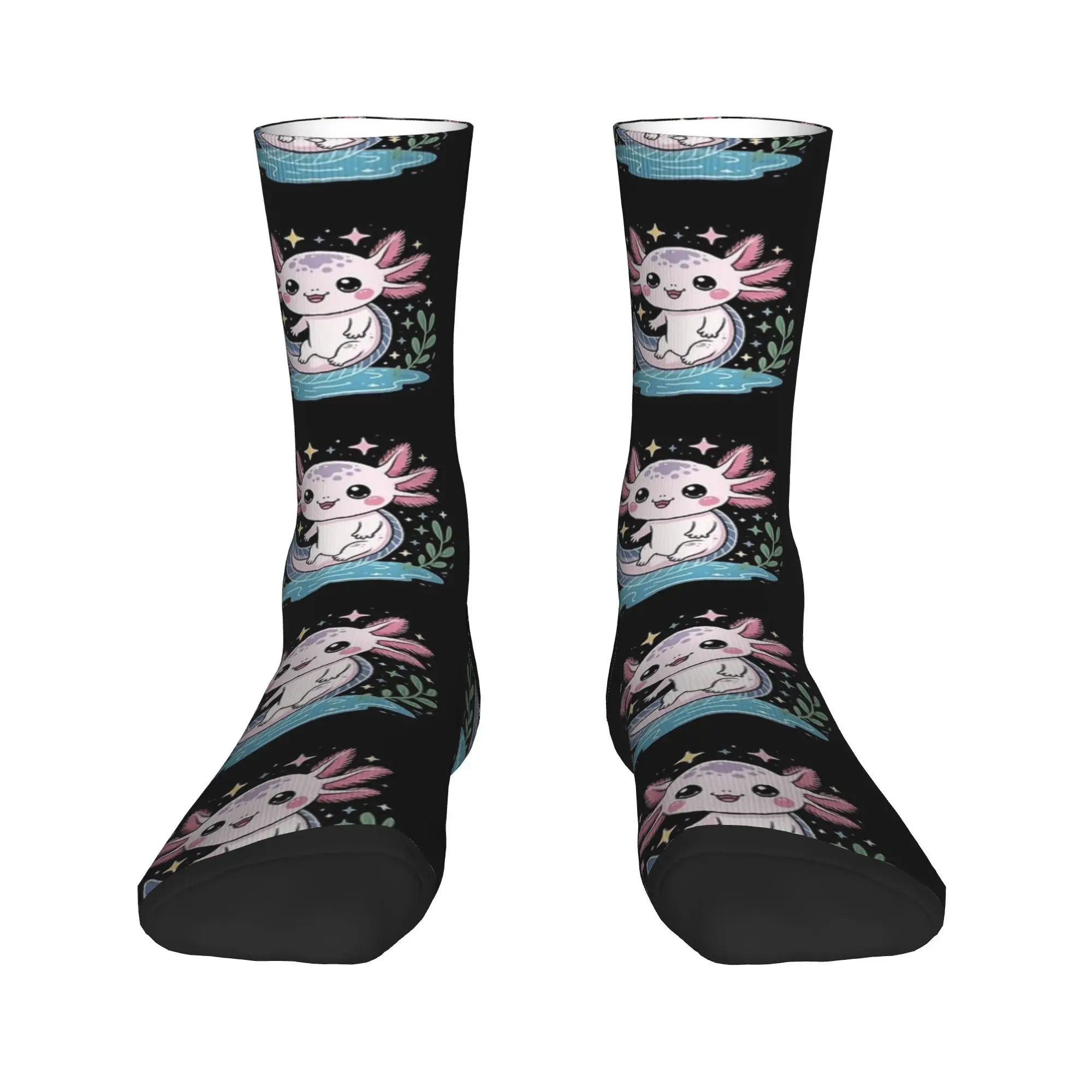 Smiling Tiny Axolotl Chibi Style Socks  Modern Stockings Spring Non Slip Unisex Men Socks Soft Printed Skateboard Socks