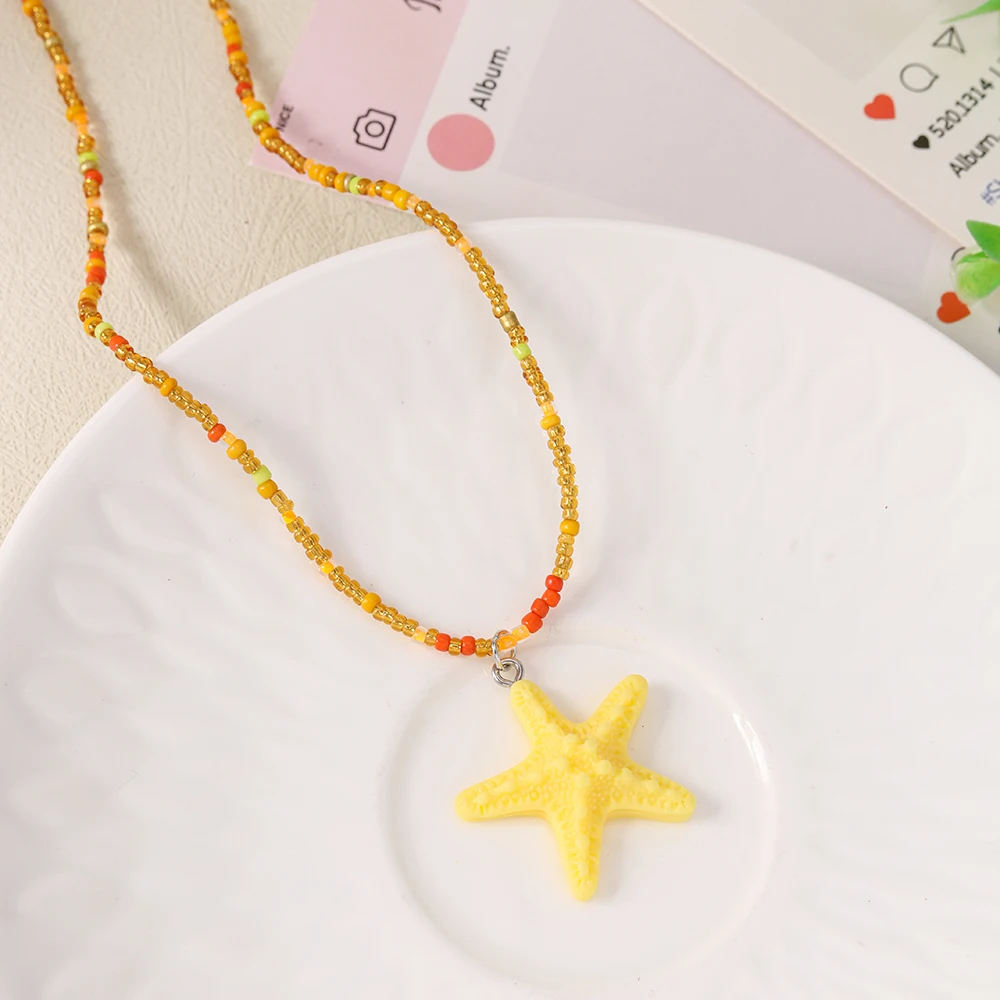 Aihua Neue Bunte Seestern-Halskette Handgefertigte Reisperlen-Halskette Modische Choker-Kette Sommer Strand Trendiger Urlaubsschmuck – Detail 8