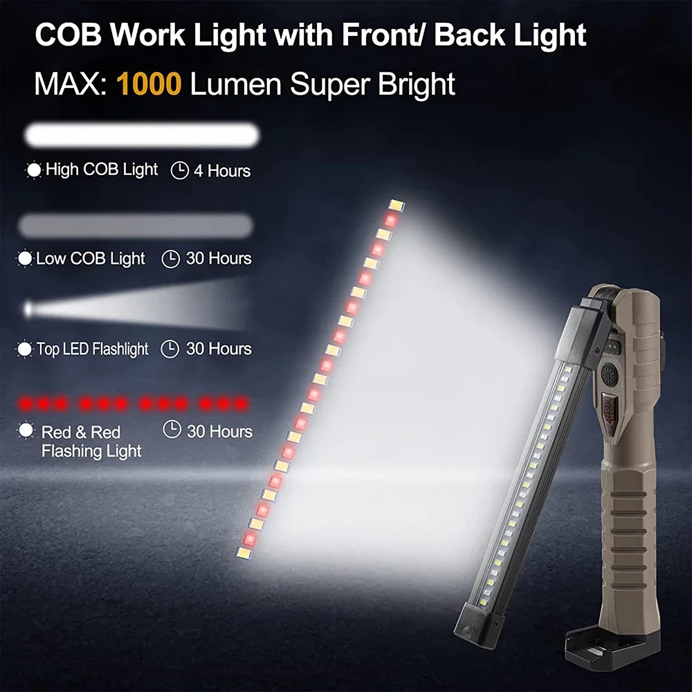 Folding COB XPE LED Handheld Flashlight USB Rechargeable Work Light Magnet Portable Emergency Lighting for Camping Tent Travel