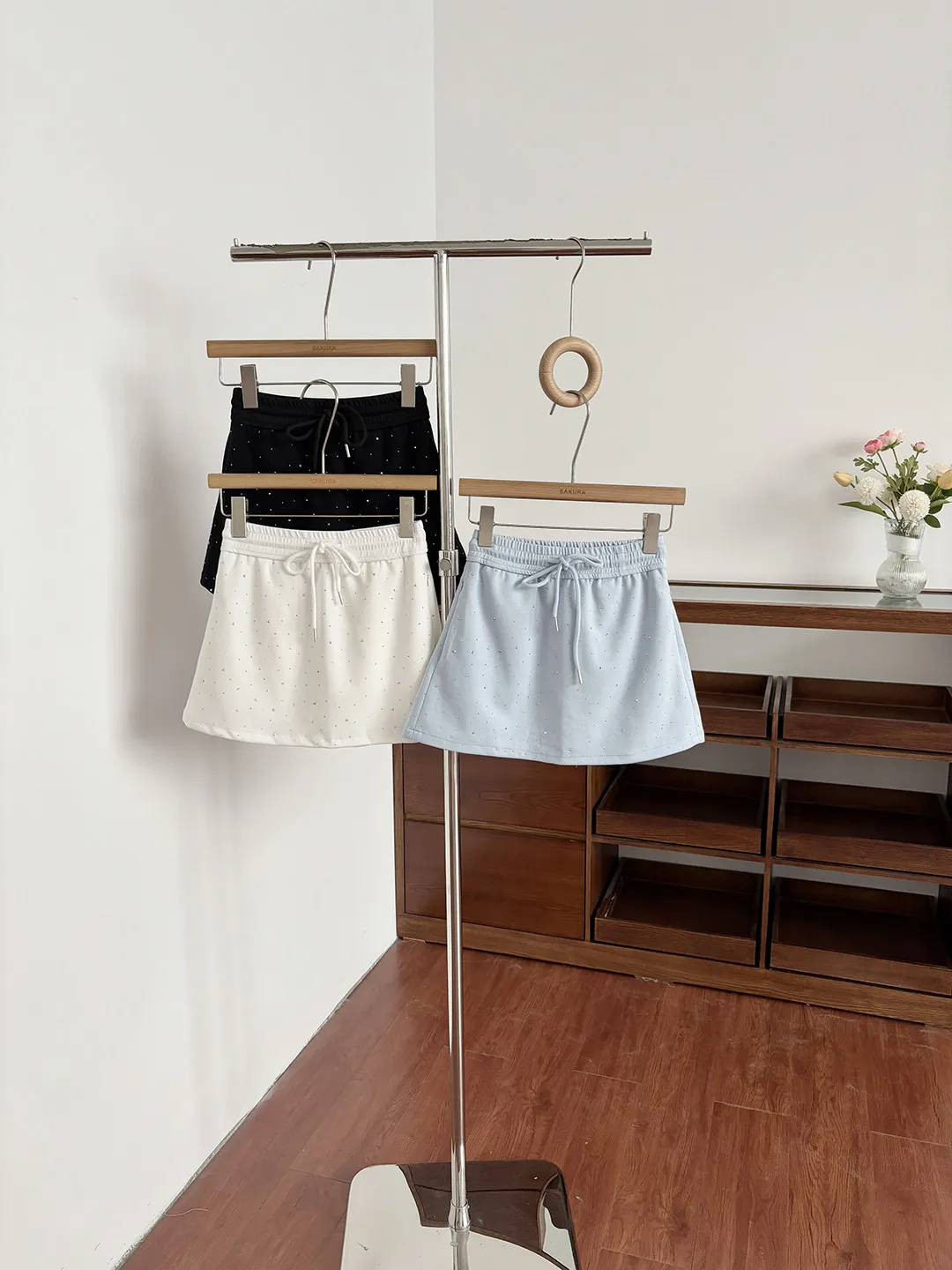 Women's Summer Sporty Diamonds A Line Short Skirt Lady Drawstring Waist Solid Color Mini Skirt