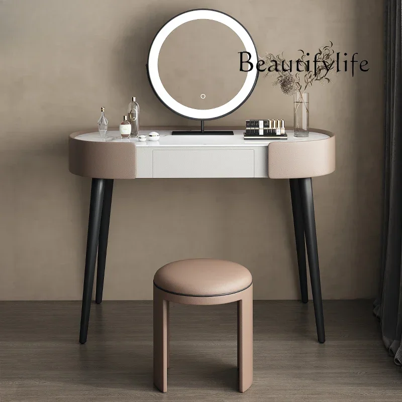 Q X Nordic minimalist rock slab dresser small apartment with smart LED makeup mirror dresser