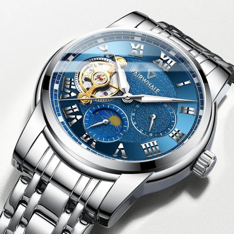 

Mark Fairwhale Brand Men's Watches Automatic Mechanical Watches Mens Stainless Steel Waterproof Luminous Tourbillon Wristwatches