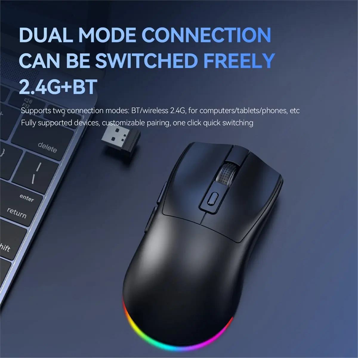 Rechargeable Wireless Gaming Mouse with Charging Dock Bluetooth 2.4G Dual Mode Backlight Ergonomic Design Game Mouse A