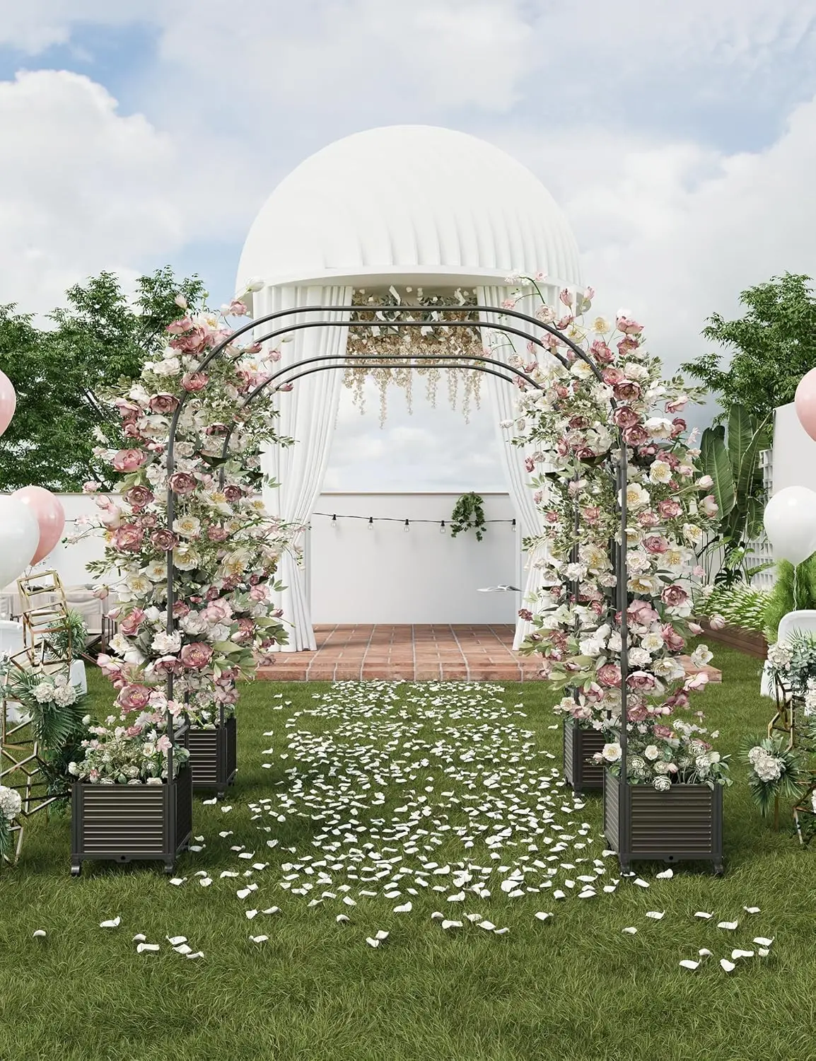 

Garden Arch Arbor Trellis with Raised Planter Boxes for Climbing Plants Outdoor, Metal Arch Flowers Frame Party Backdrop Stand