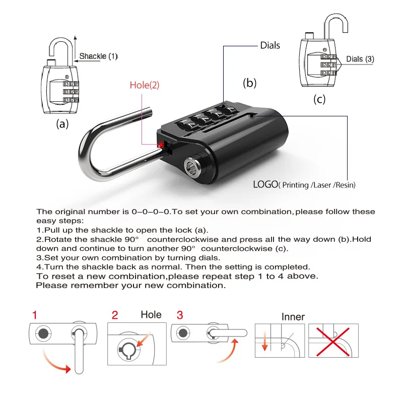 4 Dial Digit Password Lock scambio combinazione valigia bagaglio codice in metallo Password Locks lucchetto da viaggio sicuro antifurto