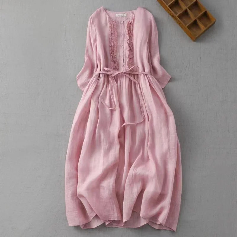 Women Dresses Summer 2024 New Elegant Ruffles Casual Loose Sundress Vintage Holiday Beach Dress Short Sleeve Lace Up Maxi Dress