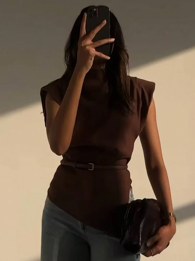 Haut sans manches à volants, nouvelle mode européenne et américaine, décoration Simple à volants, haut sans épaules