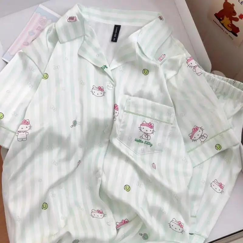 

Sweet Lovely Girl Fresh Short Sleeved Shorts Sleepwear Summer New Cartoon Women's Cardigan Set Fashionable Princess Home Clothe