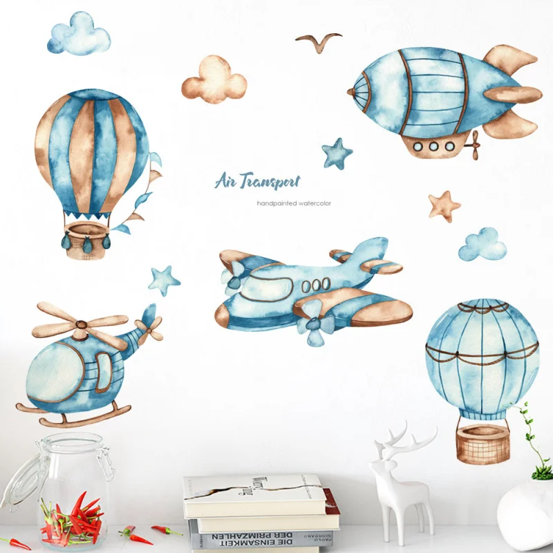 

Cartoon Hot Air Balloon Airplane Kindergarten Kids Room Wall Decor, Bedroom Background Wall Sticker Creative Decal