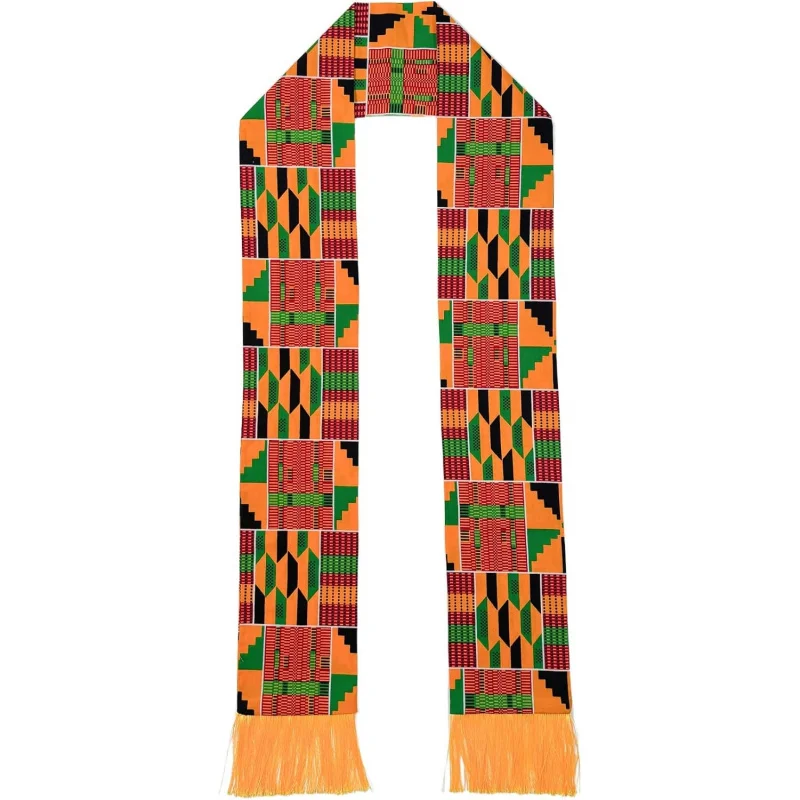 

Kente Graduation Stole Class of 2026, 72 x 5.1 in African Print Sash with 3D Gold Embroidery and Gold Fringe