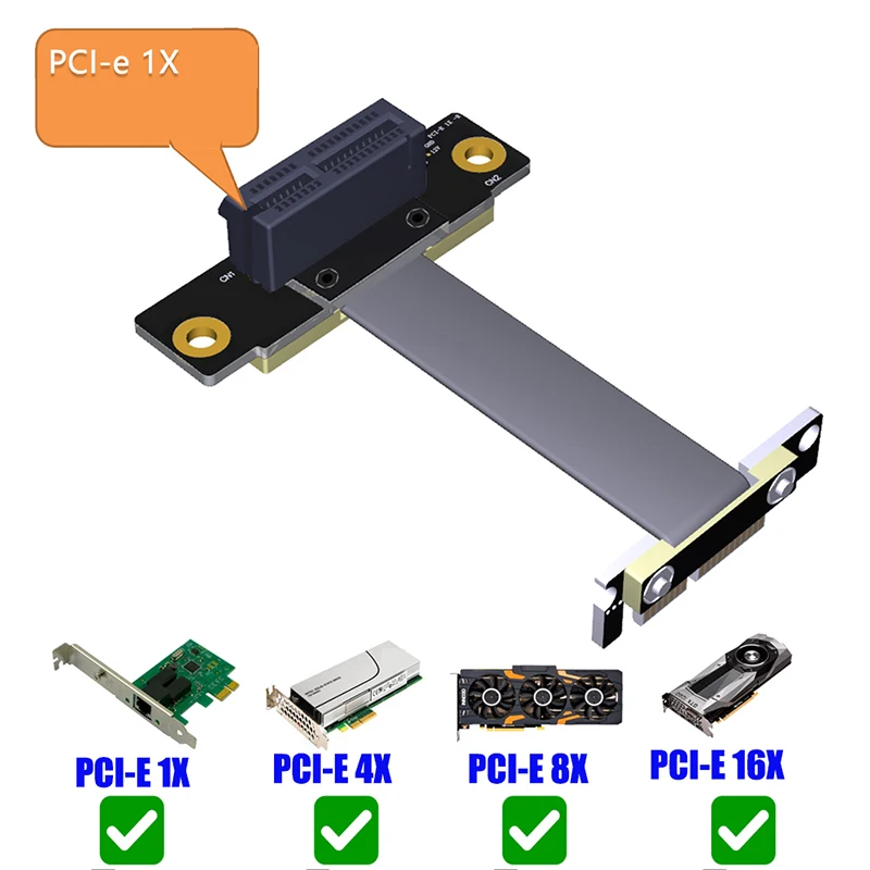 PCIE X1 Riser Cable Двойной 90-градусный угол PCIe 3.0 x1–x1 Удлинительный кабель 8 Гбит/с PCI Express 1x Riser Card Удлинитель ленты