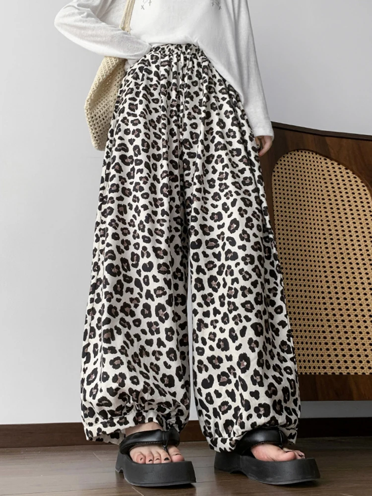 

Y2K винтажные леопардовые брюки женские американские свободные уличные брюки с высокой талией в стиле хип-хоп широкие брюки осень Harajuku новые брюки брюки