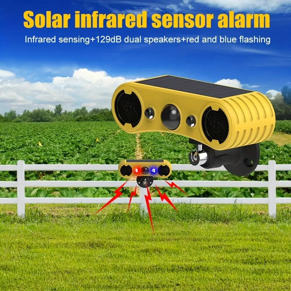 129Db Solar Sound Light Motion Sensor Alarm Red Blue Strobe Light LED Lamp Solar Infrared Induction Alarm Easy To Install