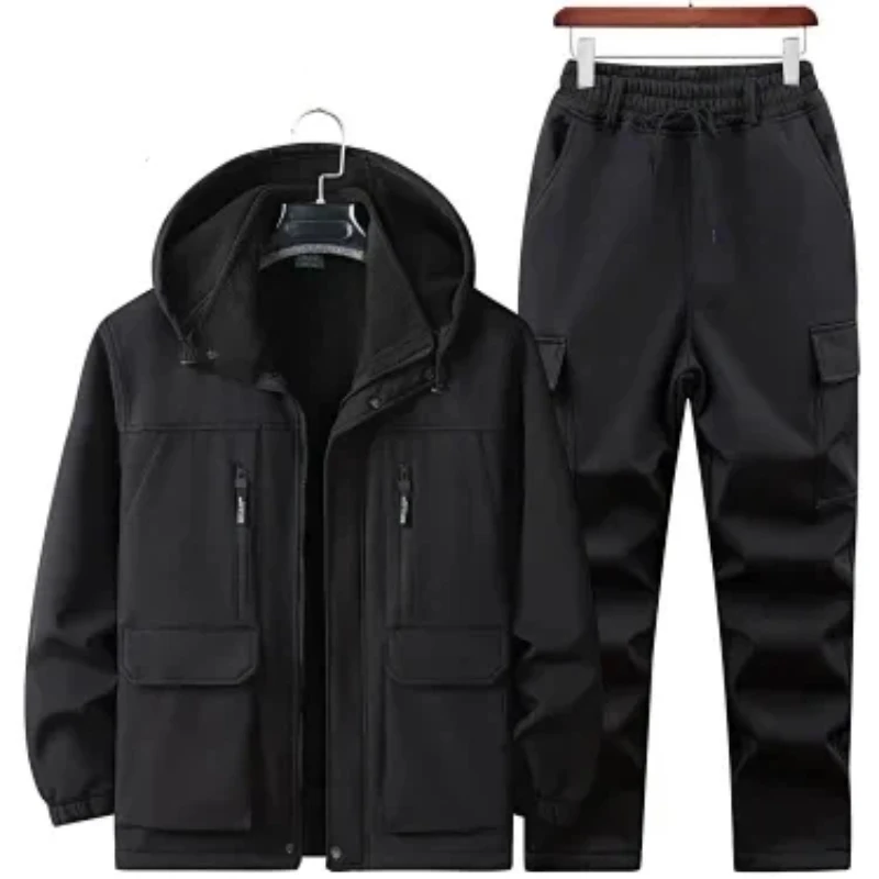 Men Winter Fleece Cargo Pants Windproof Waterproof Wear Resistant Outdoor Hiking Trousers M 4XL