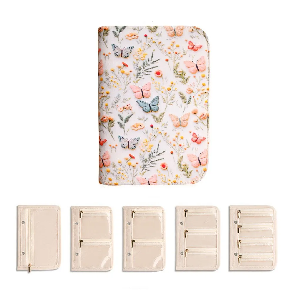 Multi-Functional Portable Jewelry Storage Bag 5pcs Detachable Pouches Anti-Scratch Jewelry Anti-Oxidation Bag Floral Embroidery