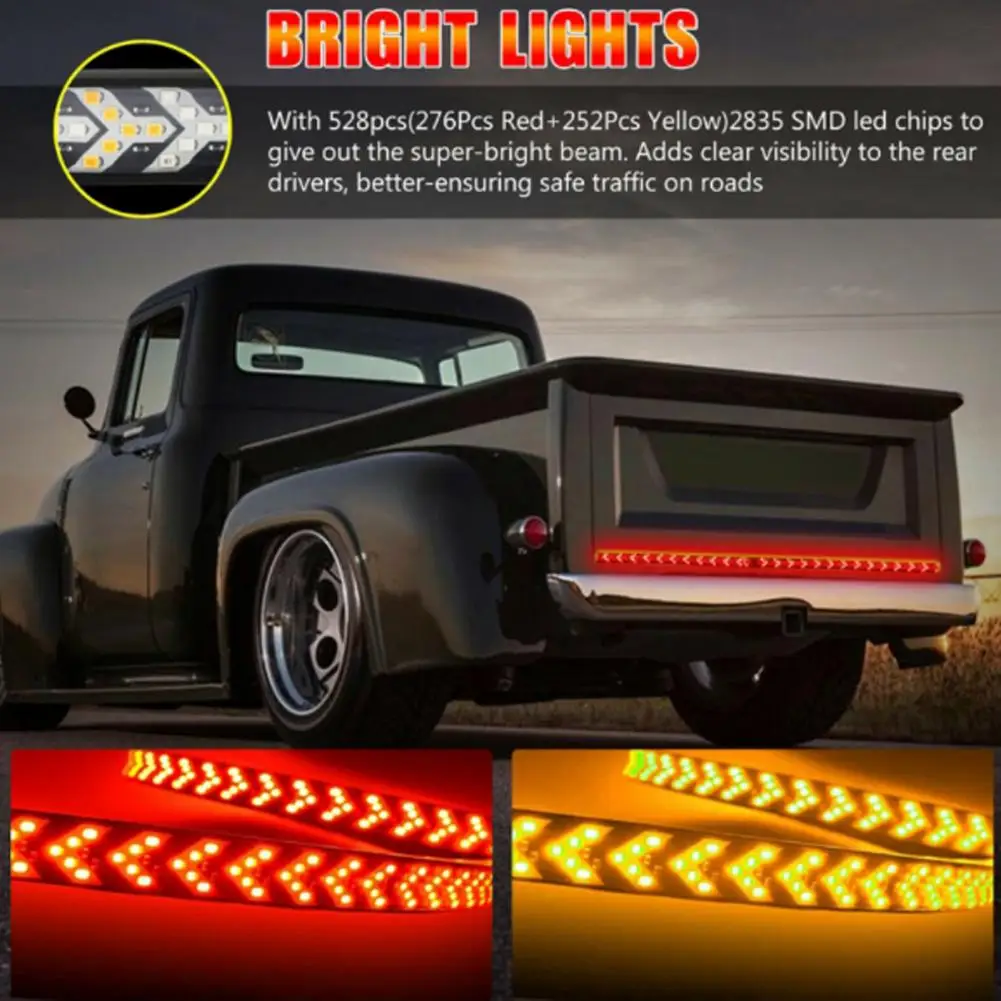 LED Tailgate Light Bar 4-in-1 Red Brake Running Lights Amber Sequential Turn Signals Waterproof Strip for Trucks Trailers RVs