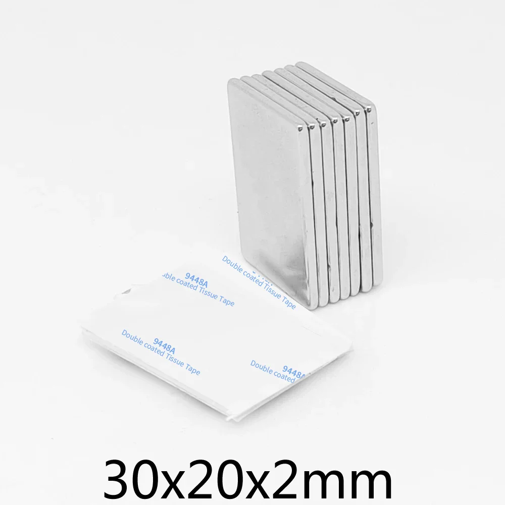 2/5/10/20/30/50PCS 30X20X2mm Quadrate Rare Earth Neodymium Magnet With 3M Self - Adhesive 30*20*2 Strong Powerful Magnet 30x20x2