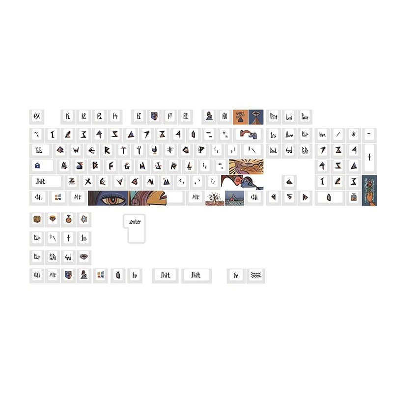 128 Chaves Pintura a Óleo Tema Keycaps Definir PBT Sublimação Cereja Perfil Adequado para 61/64/68/71/84/87/98/104 Teclado Mecânico