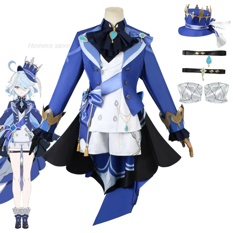 Focalors Cosplay Genshin Impact Costume Daily Clothes Carnival Uniform Wig Halloween Party Role Play Masquerade Game Water God