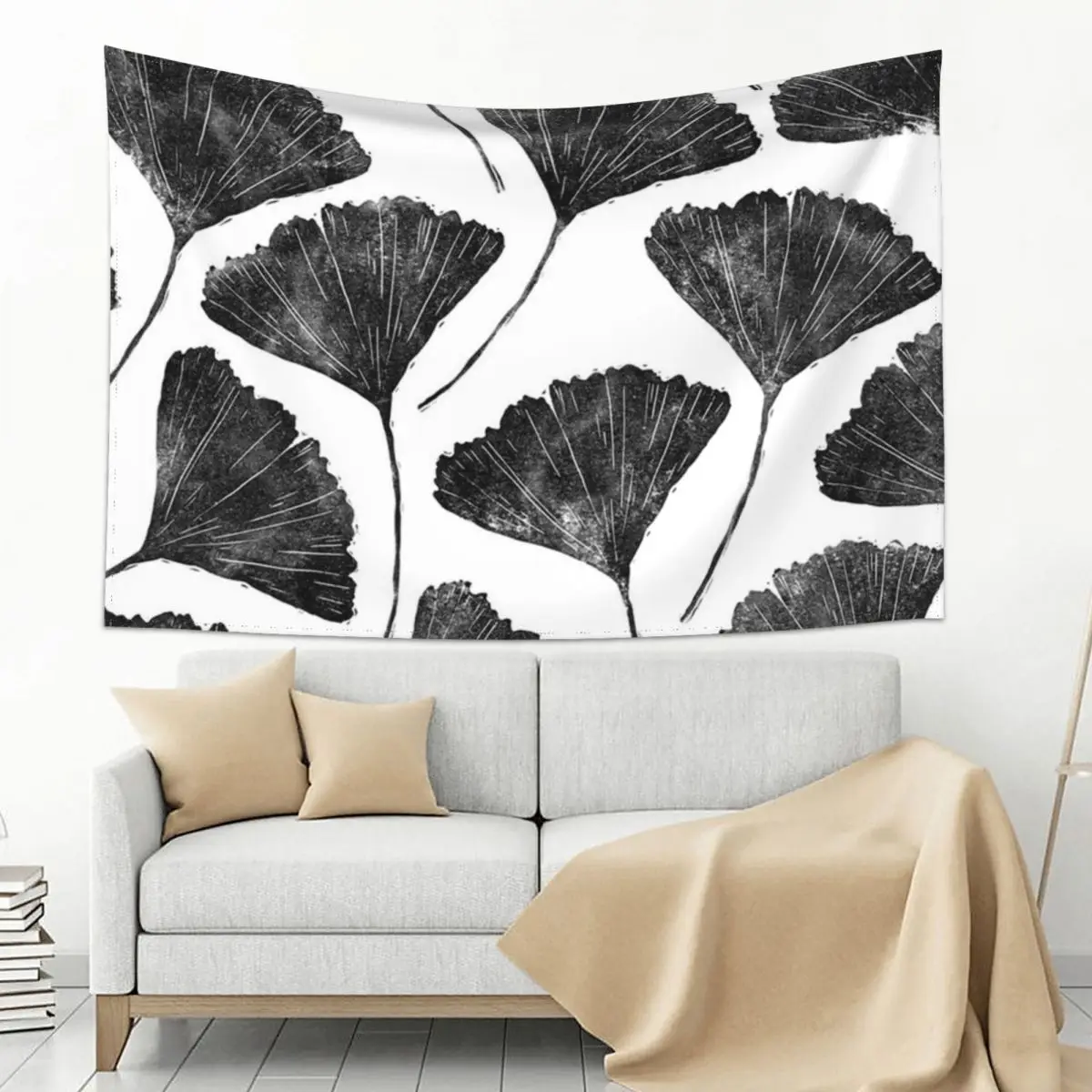 

Ginkgo biloba, Lino cut nature inspired leaf pattern Tapestry Decoration Wall Bedrooms Decor Decoration For Home Tapestry